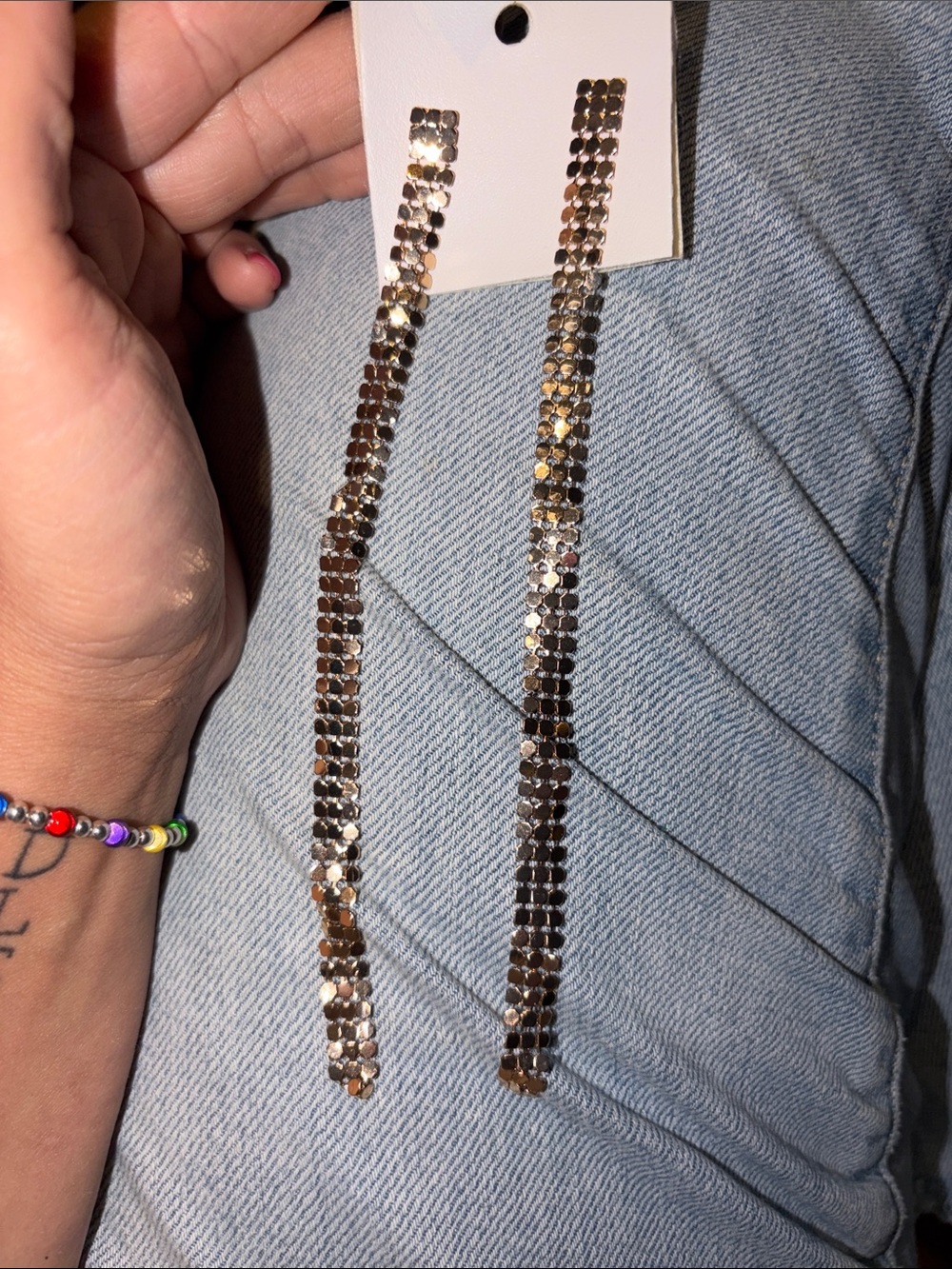 Free People Long Gold Sequin Drop Earrings